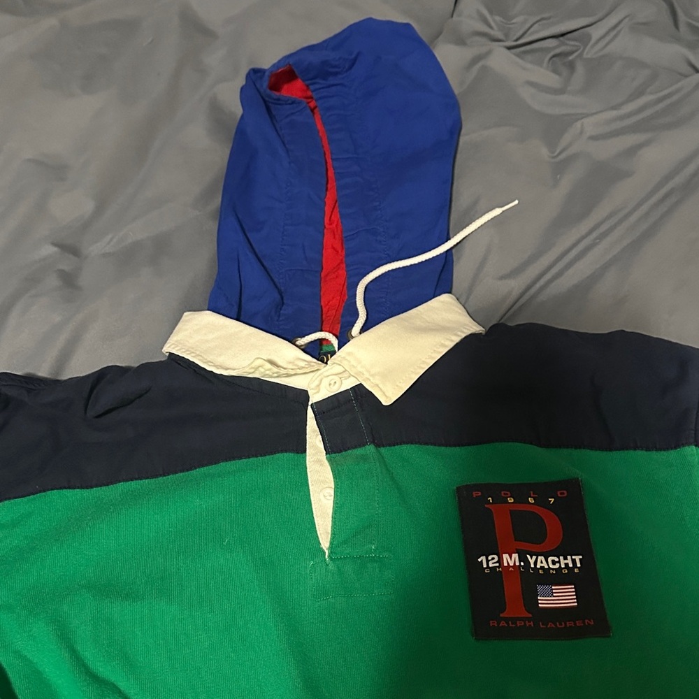 Ralph Lauren Green and Blue Polo Shirt sportsman patch added